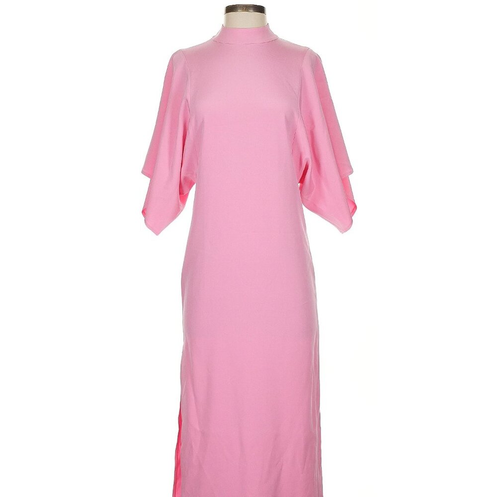 Rodarte Pink Silk Midi Dress with Short Sleeves Size: US 4